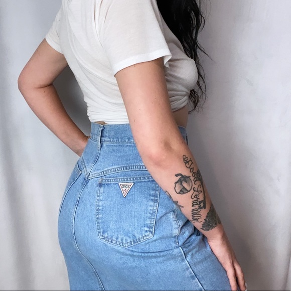SOLD 80s GUESS DENIM HIGH WAISTED DENIM PENCIL SKIRT - Picture 7 of 8